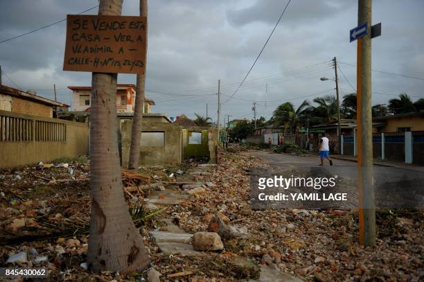 View of damages after the passage of Hurricane Irma, in Cojimar neighborhood in Havana, on September 10, 2017. Residents of Cuba's historic capital...
