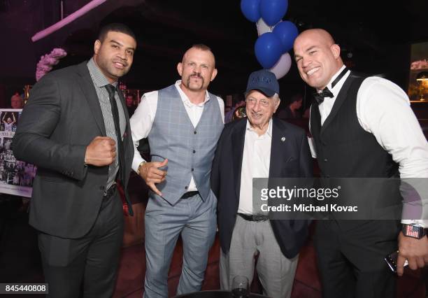 Retired NHL Shawn Merriman, former UFC fighter Chuck Liddell, naseball Hall of Famer Tommy Lasorda and MMA fighter Tito Ortiz at the Heroes for...