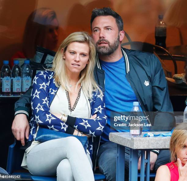 Ben Affleck and Lindsay Shookus attend the 2017 US Open Tennis Championships at Arthur Ashe Stadium on September 10, 2017 in New York City.