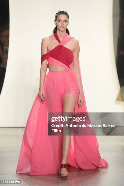 Model walks the runway at Prabal Gurung show during New York Fashion Week at Gallery 2, Skylight Clarkson Sq on September 10, 2017 in New York City.