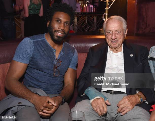 Actor Nyambi Nyambi and baseball Hall of Famer Tommy Lasorda at the Heroes for Heroes: Los Angeles Police Memorial Foundation Celebrity Poker...