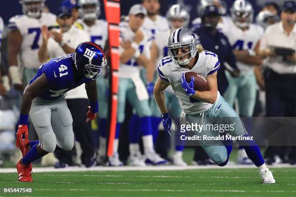 Dominique Rodgers-Cromartie of the New York Giants pursues Cole Beasley of the Dallas Cowboys in the second half of a game at AT&T Stadium on...