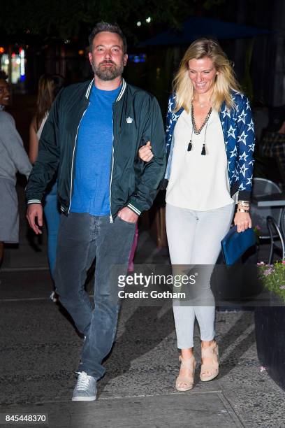 Ben Affleck and Lindsay Shookus are seen in the Upper West Side on September 10, 2017 in New York City.