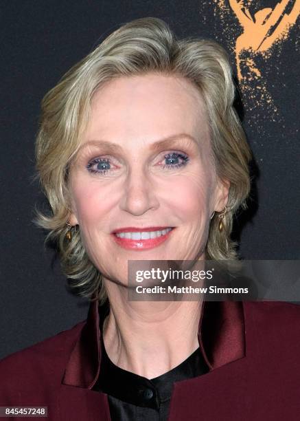 Actress Jane Lynch poses in the press room at the 2017 Creative Arts Emmy Awards at Microsoft Theater on September 10, 2017 in Los Angeles,...