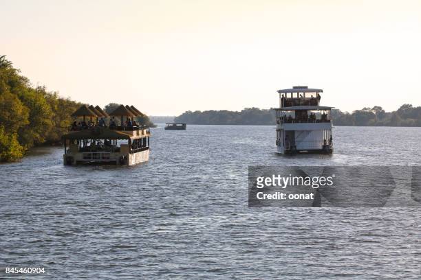 cruise boats on the river zambezi - zambezi river stock pictures, royalty-free photos & images