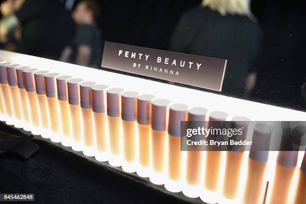 Makeup provided by Fenty Beauty backstage at the FENTY PUMA by Rihanna Spring/Summer 2018 Collection at Park Avenue Armory on September 10, 2017 in...