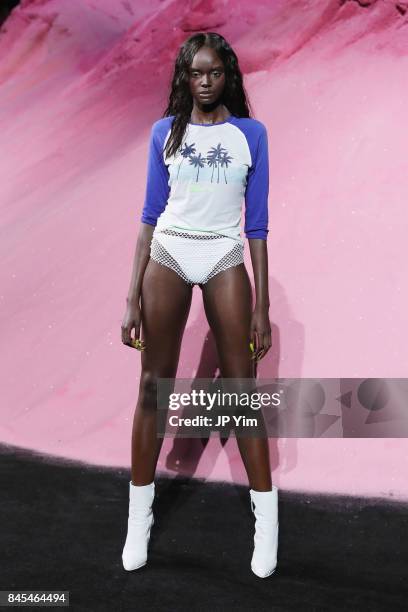 Duckie Thot walks the runway wearing Look 31 at the FENTY PUMA by Rihanna Spring/Summer 2018 Collection at Park Avenue Armory on September 10, 2017...