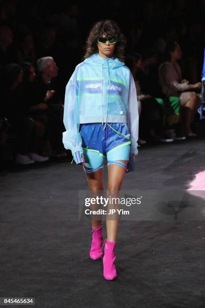 Mica Arganaraz walks the runway wearing Look 53 at the FENTY PUMA by Rihanna Spring/Summer 2018 Collection at Park Avenue Armory on September 10,...