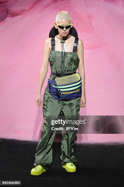 Walks the runway wearing Look 42 at the FENTY PUMA by Rihanna Spring/Summer 2018 Collection at Park Avenue Armory on September 10, 2017 in New York...