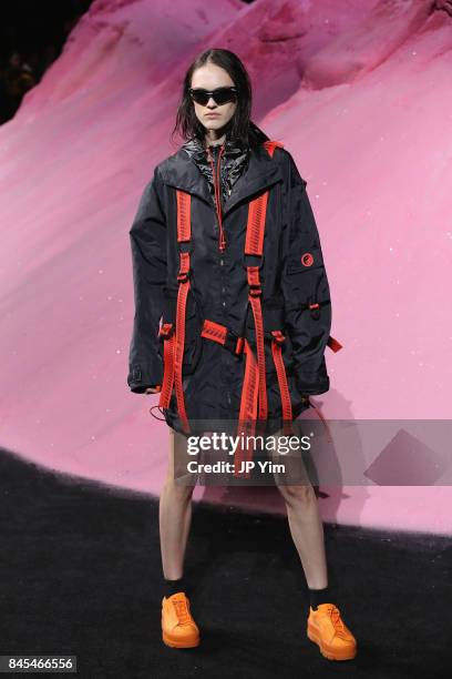 Model walks the runway wearing Look 23 at the FENTY PUMA by Rihanna Spring/Summer 2018 Collection at Park Avenue Armory on September 10, 2017 in New...