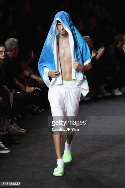 Model walks the runway wearing Look 32 at the FENTY PUMA by Rihanna Spring/Summer 2018 Collection at Park Avenue Armory on September 10, 2017 in New...