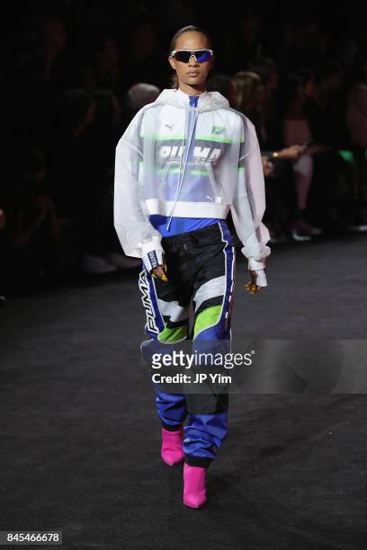 Selena Forrest walks the runway wearing Look 55 at the FENTY PUMA by Rihanna Spring/Summer 2018 Collection at Park Avenue Armory on September 10,...