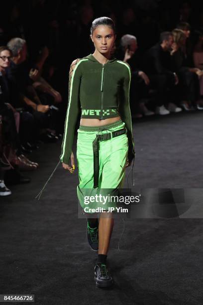 Model walks the runway wearing Look 35 at the FENTY PUMA by Rihanna Spring/Summer 2018 Collection at Park Avenue Armory on September 10, 2017 in New...