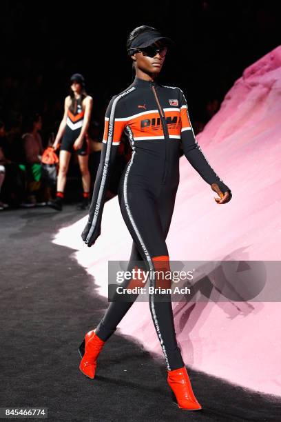 Model walks the runway wearing Look 19 at the FENTY PUMA by Rihanna Spring/Summer 2018 Collection at Park Avenue Armory on September 10, 2017 in New...