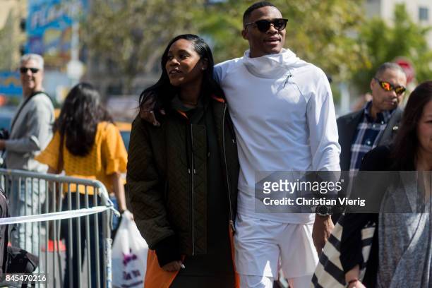Nina Earl and Russell Westbrook seen in the streets of Manhattan outside Public School during New York Fashion Week on September 10, 2017 in New York...
