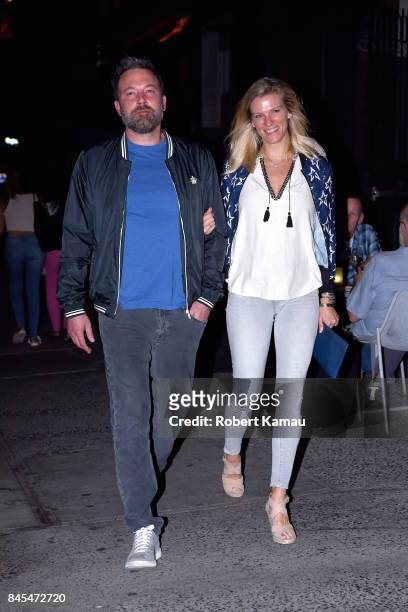 Ben Affleck and girlfriend Lindsay Shookus step out for dinner in Manhattan on September 10, 2017 in New York City.