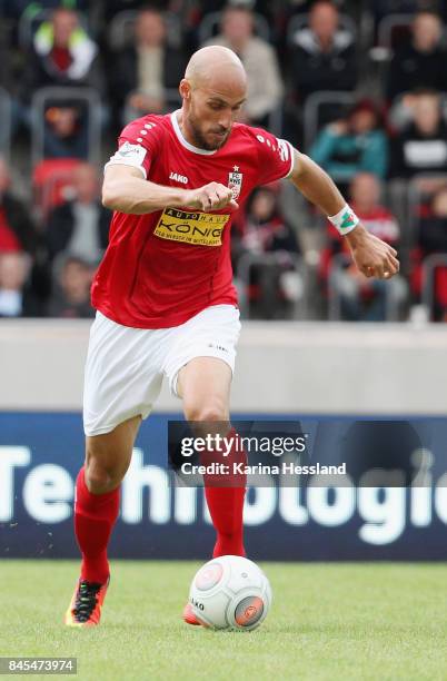 Daniel Brueckner of Erfurt during the 3.Liga match between FC Rot Weiss Erfurt and FC Carl Zeiss Jena at Steigerwaldstadion on September 09, 2017 in...