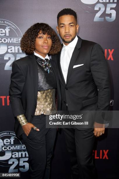 DeWanda Wise and husband Alano Miller attend Netflix Presents Russell Simmons "Def Comedy Jam 25" Special Event at The Beverly Hilton Hotel on...