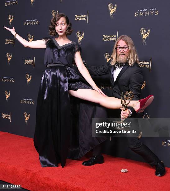 Kristen Schaal poses at the 2017 Creative Arts Emmy Awards - Day 1 - Press Room at Microsoft Theater on September 9, 2017 in Los Angeles, California.