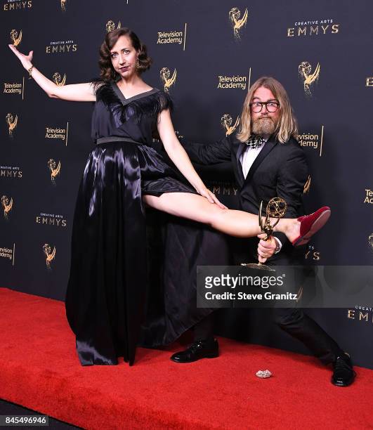 Kristen Schaal poses at the 2017 Creative Arts Emmy Awards - Day 1 - Press Room at Microsoft Theater on September 9, 2017 in Los Angeles, California.