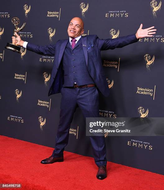 Rickey Minor poses at the 2017 Creative Arts Emmy Awards - Day 1 - Press Room at Microsoft Theater on September 9, 2017 in Los Angeles, California.