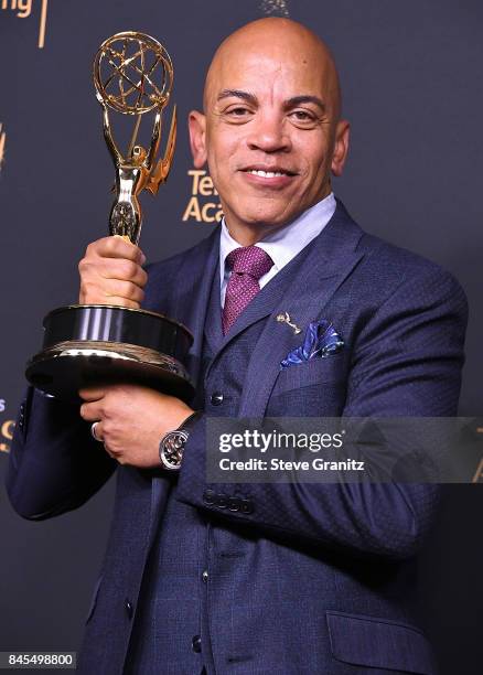 Rickey Minor poses at the 2017 Creative Arts Emmy Awards - Day 1 - Press Room at Microsoft Theater on September 9, 2017 in Los Angeles, California.