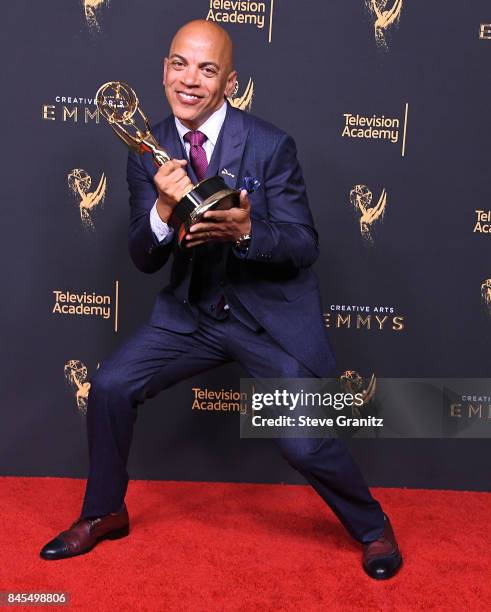 Rickey Minor poses at the 2017 Creative Arts Emmy Awards - Day 1 - Press Room at Microsoft Theater on September 9, 2017 in Los Angeles, California.