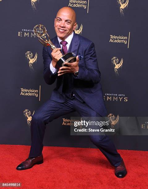 Rickey Minor poses at the 2017 Creative Arts Emmy Awards - Day 1 - Press Room at Microsoft Theater on September 9, 2017 in Los Angeles, California.