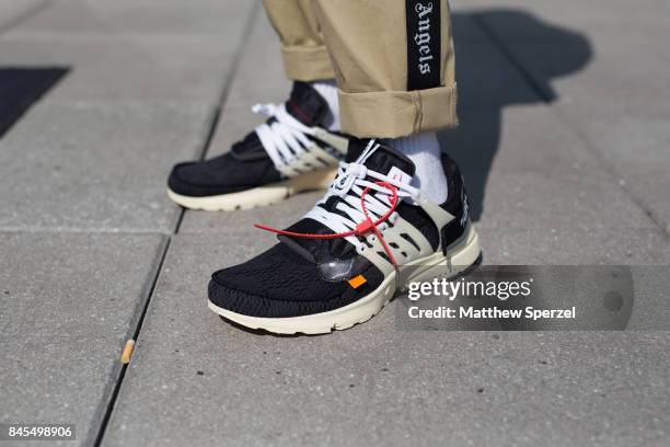 Nico Amarca is seen attending Public School during New York Fashion Week wearing Sita Abellan, Palm Angels, Armani, Nike x Off White on September 10,...