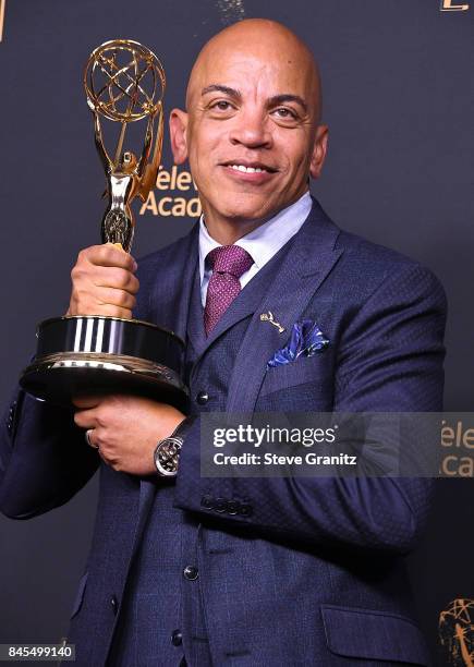 Rickey Minor poses at the 2017 Creative Arts Emmy Awards - Day 1 - Press Room at Microsoft Theater on September 9, 2017 in Los Angeles, California.