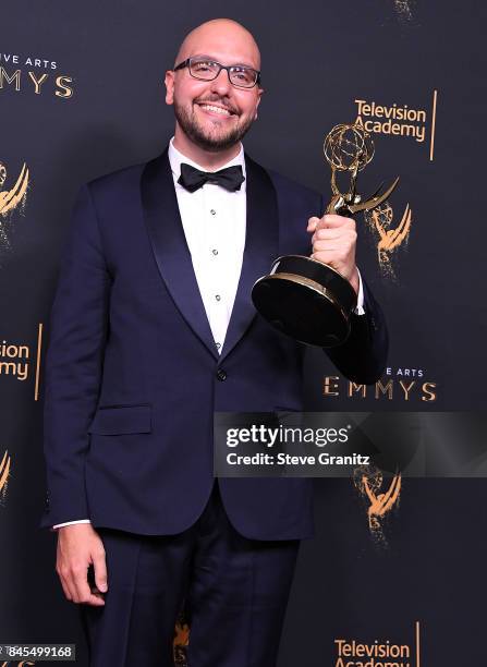 Anthony Miale poses at the 2017 Creative Arts Emmy Awards - Day 1 - Press Room at Microsoft Theater on September 9, 2017 in Los Angeles, California.