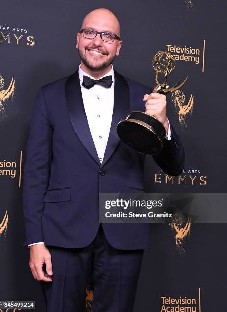 Anthony Miale poses at the 2017 Creative Arts Emmy Awards - Day 1 - Press Room at Microsoft Theater on September 9, 2017 in Los Angeles, California.