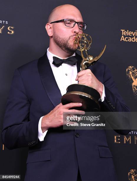 Anthony Miale poses at the 2017 Creative Arts Emmy Awards - Day 1 - Press Room at Microsoft Theater on September 9, 2017 in Los Angeles, California.