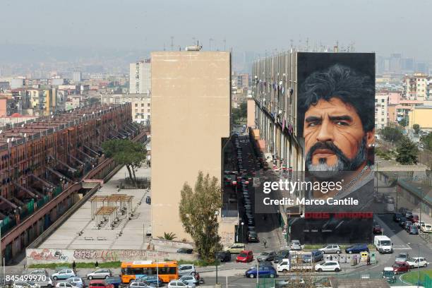 Giant Diego Armando Maradona murals, in the popular neighborhood of San Giovanni a Teduccio, painted by the artist Jorit.