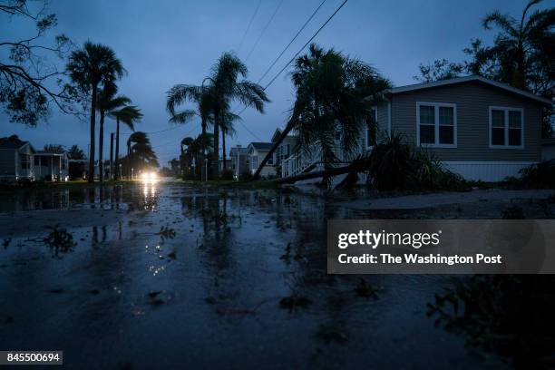 Flood waters and storm damage are seen at Palm Lake RV Resort as Hurricane Irma works its way up the west Florida coast in Bonita Springs, Fla. On...