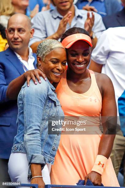 Sloane Stephens of United States celebrate his victory with her mother Sybil Smith during the Women's Single finals match on Day Thirteen of the Us...