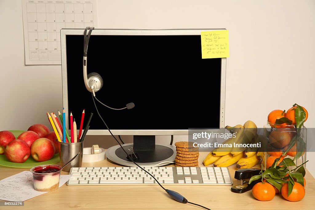 Food Over Computer Healthy Food On Computer Desk High-Res Stock Photo - Getty Images