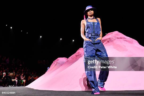 Slick Woods walks the runway at the Fenty Puma By Rihanna fashion show during New York fashion week at Park Avenue Armory on September 10, 2017 in...