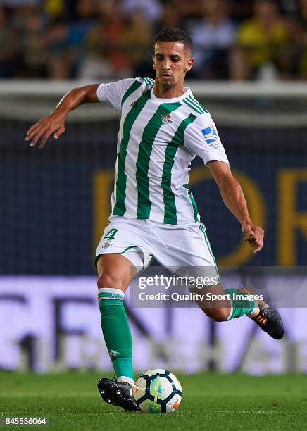 Zou Feddal of Betis in action during the La Liga match between Villarreal CF and Real Betis at Estadio de la Ceramica on September 10, 2017 in...