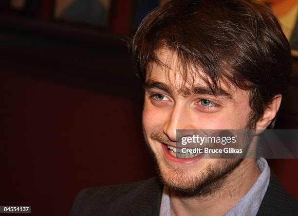 Actor Daniel Radcliffe receives his portrait celebrating his performance in "Equus" on Broadway at Sardi's on January 29, 2009 in New York City.