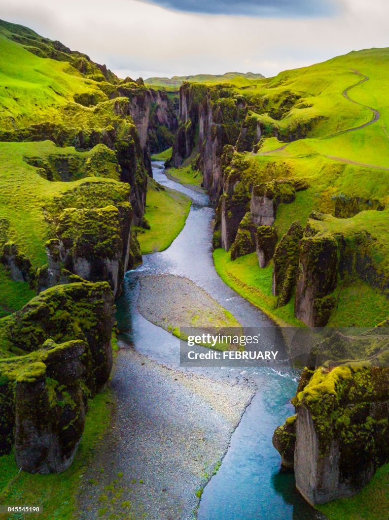 Above of Fjadrargljufur canyon in summer, Iceland