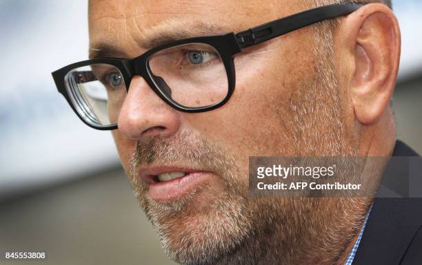 Markus Hankammer, CEO of German water filtration company Brita is pictured at the company's headquarter in Taunusstein, on August 16, 2017. / AFP...