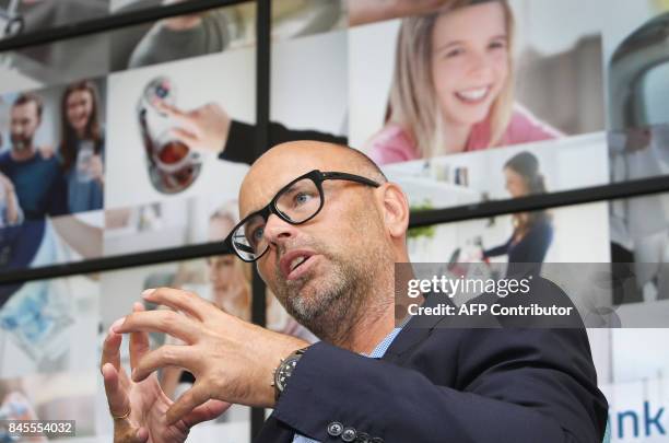 Markus Hankammer, CEO of German water filtration company Brita is pictured at the company's headquarter in Taunusstein, Germany, on August 16, 2017....