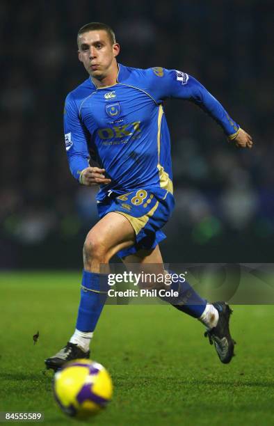 Sean Davis of Portsmouth in action during the Barclays Premier League match between Portsmouth and Aston Villa at Fratton Park on January 27, 2009 in...