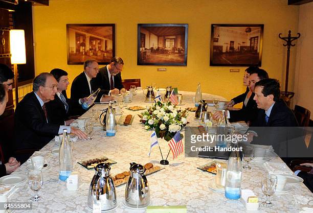 Israeli Minister of Social Welfare Isaac Herzog meets US Special Middle East Envoy George Mitchell on January 30, 2009 in Jerusalem. US President...