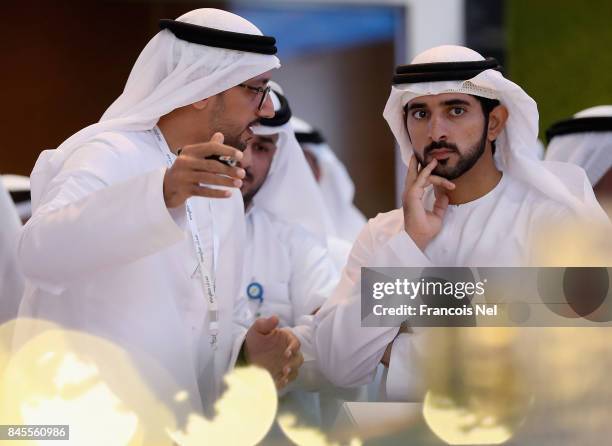 Sheikh Hamdan Bin Mohammed Bin Rashid Al Maktoum, Crown Prince of Dubai attends Cityscape Global at Dubai World Trade Centre on September 11, 2017 in...