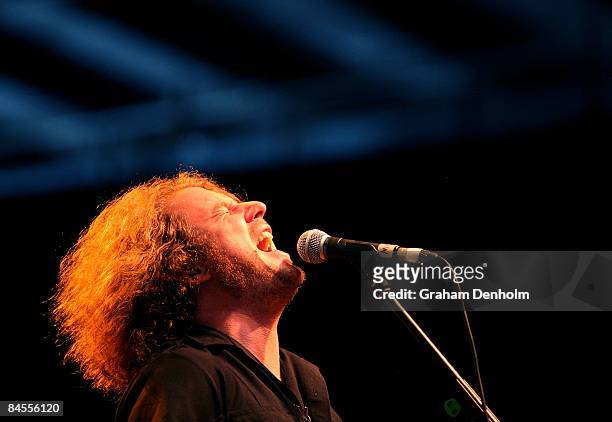 Jim James of the band My Morning Jacket performs on stage during the Big Day Out 2009 at the Adelaide Showground on January 30, 2009 in Adelaide,...