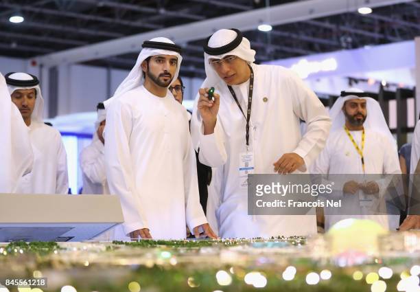 Sheikh Hamdan Bin Mohammed Bin Rashid Al Maktoum speaks to Ahmed Al Khatib during Cityscape Global at Dubai World Trade Centre on September 11, 2017...