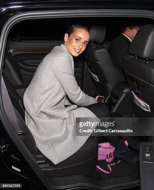 Model Taylor Marie Hill is seen leaving the FENTY PUMA by Rihanna Spring/Summer 2018 Collection at Park Avenue Armory on September 10, 2017 in New...