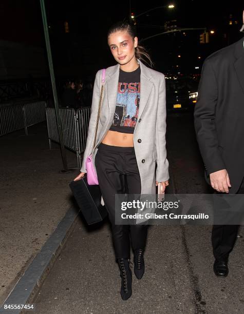 Model Taylor Marie Hill is seen leaving the FENTY PUMA by Rihanna Spring/Summer 2018 Collection at Park Avenue Armory on September 10, 2017 in New...